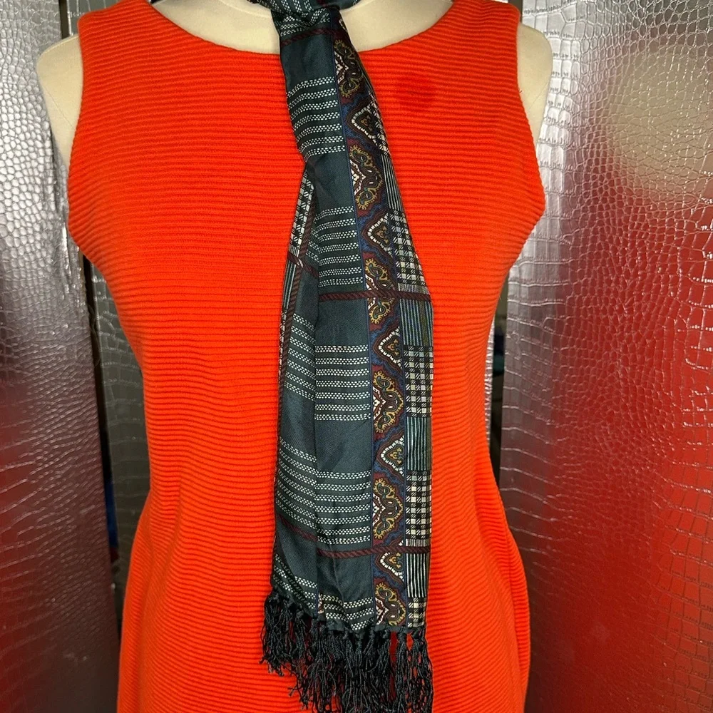 Echo Black and Green Patterned Fringed Scarf